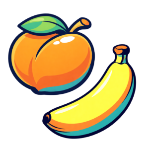 Graphic illustration of banana and peach